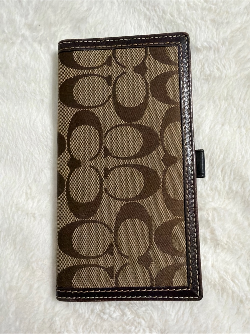 Coach Tan and Brown Signature Continental checkbook holder